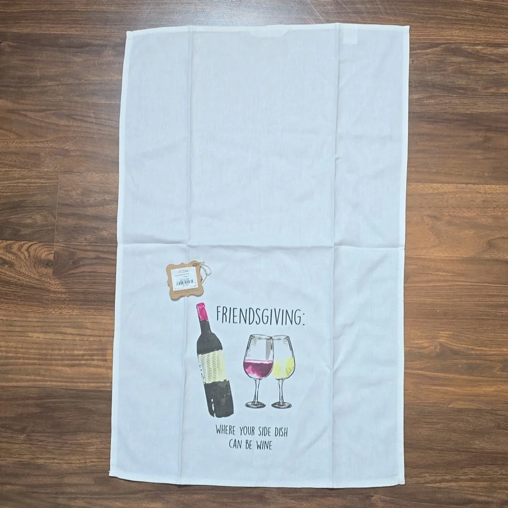 Mud Pie Friendsgiving Wine Towel - White